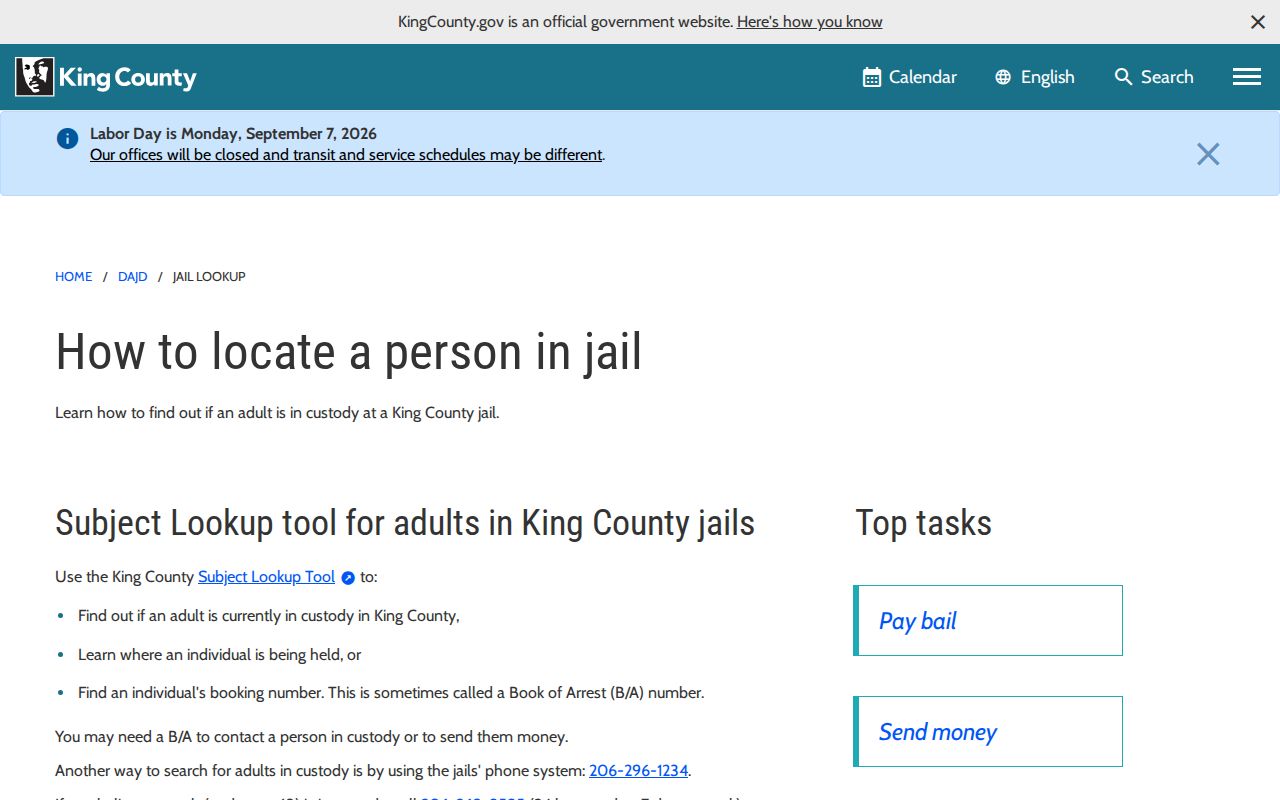 Des Moines resident lookup through King County jail subject lookup